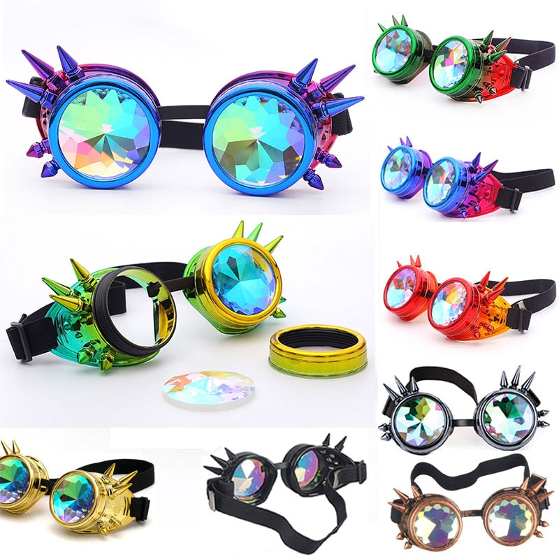 Kaleidoscope Rainbow Crystal Lenses Steampunk Goggles